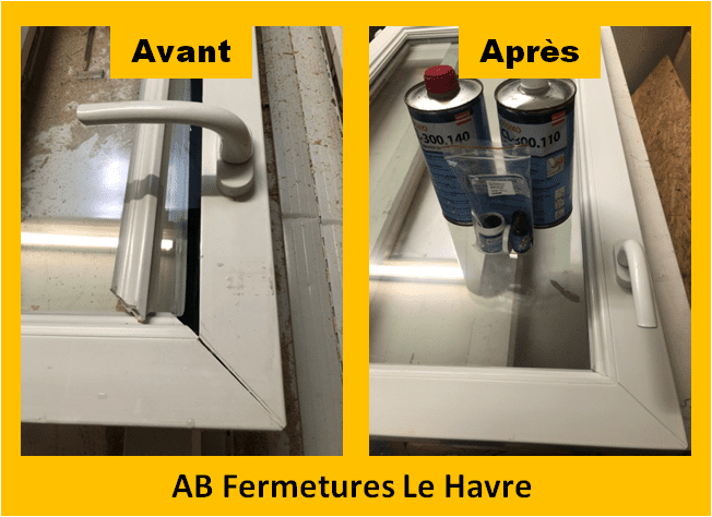 Photos avant et après réparation pvc AB Fermetures Le Havre